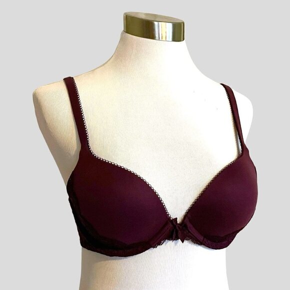 Victorias Secret Lace Push Up Bra 34B Plum Purple Underwire Memory Fit Cups - Picture 1 of 7
